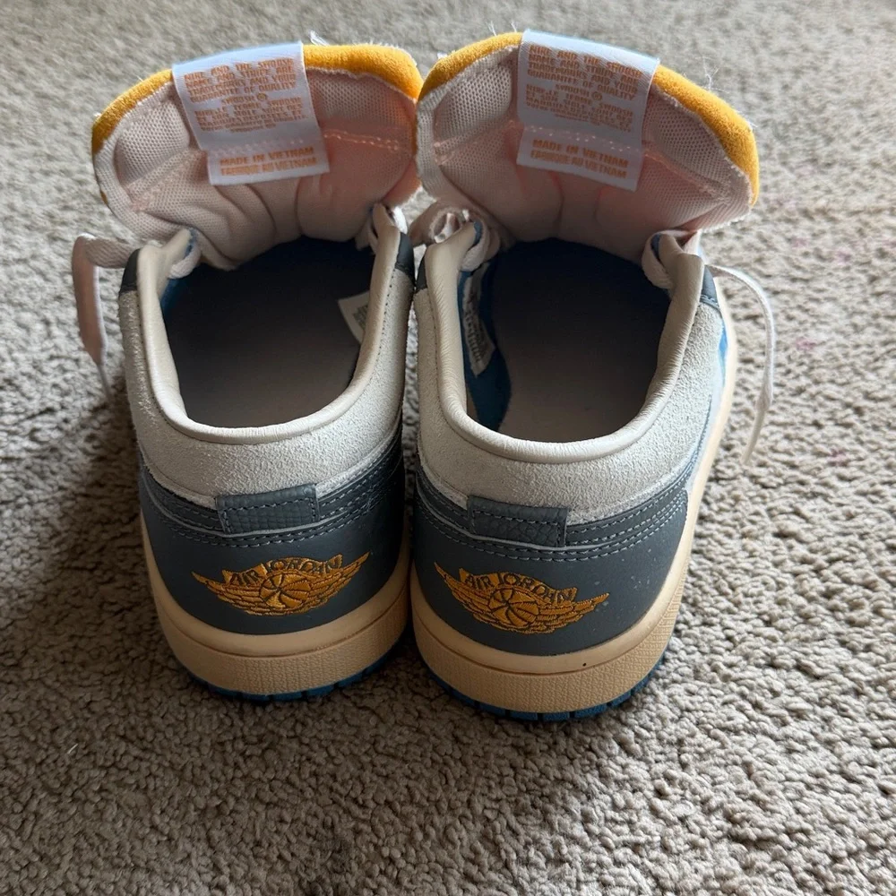 Jordan Kids Low-Top Sneakers in Blue, White & Pink with Yellow Accent - Picture 2 of 6